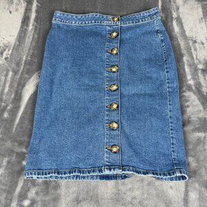 M Jeans Maurice 70's Style Denim Jean Skirt Sz 14 Back Pockets Button Down Front